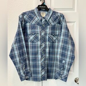 Ariat Men's Blue Plaid Western Pearl Snap Long Sleeve Shirt "NEW"